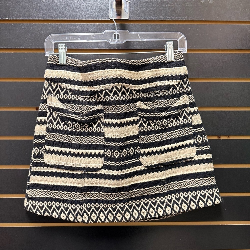Altar’d State Black Cream Tribal Knit Mini Skirt Pockets Size M